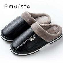 Load image into Gallery viewer, Men's slippers Winter slippers Non slip Indoor Shoes for men leather Big size 49 House shoe Waterproof Warm Memory Foam Slipper - My Active Store 