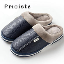 Load image into Gallery viewer, Men's slippers Winter slippers Non slip Indoor Shoes for men leather Big size 49 House shoe Waterproof Warm Memory Foam Slipper - My Active Store 