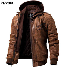 Load image into Gallery viewer, Men's Real Leather Jacket Men Motorcycle Removable Hood winter coat Men Warm Genuine Leather Jackets - My Active Store 