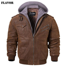 Load image into Gallery viewer, Men's Real Leather Jacket Men Motorcycle Removable Hood winter coat Men Warm Genuine Leather Jackets - My Active Store 