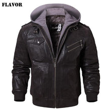 Load image into Gallery viewer, Men's Real Leather Jacket Men Motorcycle Removable Hood winter coat Men Warm Genuine Leather Jackets - My Active Store 