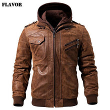 Load image into Gallery viewer, Men's Real Leather Jacket Men Motorcycle Removable Hood winter coat Men Warm Genuine Leather Jackets - My Active Store 