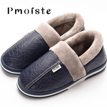 Load image into Gallery viewer, Men's slippers Winter slippers Non slip Indoor Shoes for men leather Big size 49 House shoe Waterproof Warm Memory Foam Slipper - My Active Store 