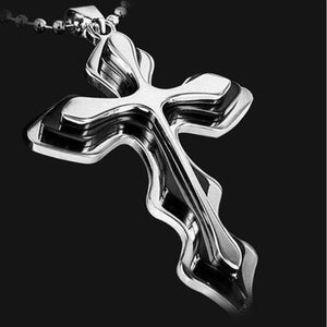 HNSP Fashion Gold Silver Cross Necklace Pendant For Men Male Stainless Steel Jewelry - My Active Store 