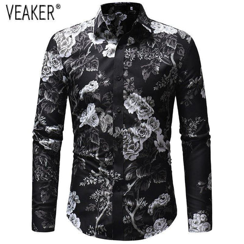 2019 Autumn New Men's Floral Printed Shirt Male Long Sleeve 3D Print Long Sleeve Shirt Men Slim Fit Flower Shirt Tops M-3XL - My Active Store 