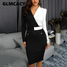 Load image into Gallery viewer, Women Elegant Fashion Office Lady Work Wear Stylish Party Dress Two Tone Metallic Button Midi Bodycon Dress 2019 - My Active Store 