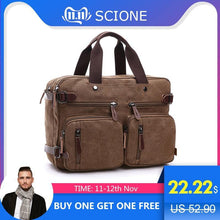Load image into Gallery viewer, Scione Men Canvas Bag Leather Briefcase Travel Suitcase Messenger Shoulder Tote Back Handbag Large Casual Business Laptop Pocket - My Active Store 