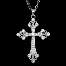 Load image into Gallery viewer, FLOLA Hip Hop Catholic Big Cross Pendant Necklace Gold Chain Rhinestone Long Necklace Pendants for Women Jewelry gifts nkeh77 - My Active Store 