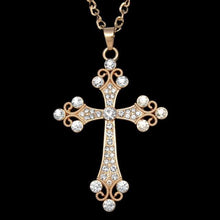 Load image into Gallery viewer, FLOLA Hip Hop Catholic Big Cross Pendant Necklace Gold Chain Rhinestone Long Necklace Pendants for Women Jewelry gifts nkeh77 - My Active Store 