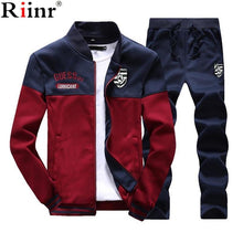 Load image into Gallery viewer, Riinr Brand New Men Sets Fashion Autumn Spring Sporting Suit Sweatshirt +Sweatpants Mens Clothing 2 Pieces Sets Slim Tracksuit - My Active Store 