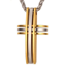 Load image into Gallery viewer, U7 Big Cross Pendants Necklaces For Men Chain Gift Christian Jewelry Gold Blue Stainless Steel Two Tone Gold Color Trendy P546 - My Active Store 