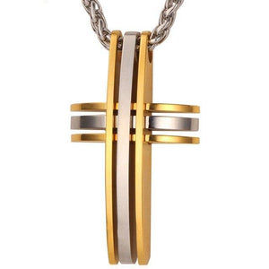 U7 Big Cross Pendants Necklaces For Men Chain Gift Christian Jewelry Gold Blue Stainless Steel Two Tone Gold Color Trendy P546 - My Active Store 