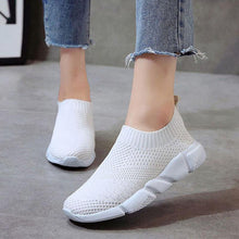 Load image into Gallery viewer, Women Shoes 2019 New Flyknit Sneakers Women Breathable Slip On Flat Shoes Soft Bottom White Sneakers Casual Women Flats Krasovki - My Active Store 