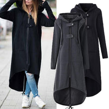 Load image into Gallery viewer, CROPKOP Fashion Long Sleeve Hooded Trench Coat 2018 Autumn Black Zipper Plus Size 5XL Velvet Long Coat Women Overcoat Clothes - My Active Store 