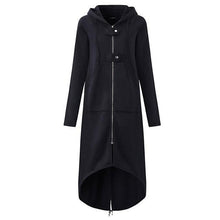 Load image into Gallery viewer, CROPKOP Fashion Long Sleeve Hooded Trench Coat 2018 Autumn Black Zipper Plus Size 5XL Velvet Long Coat Women Overcoat Clothes - My Active Store 