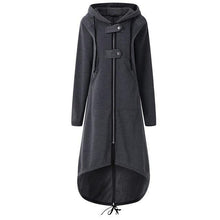 Load image into Gallery viewer, CROPKOP Fashion Long Sleeve Hooded Trench Coat 2018 Autumn Black Zipper Plus Size 5XL Velvet Long Coat Women Overcoat Clothes - My Active Store 