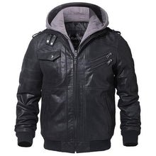 Load image into Gallery viewer, Men's Real Leather Jacket Men Motorcycle Removable Hood winter coat Men Warm Genuine Leather Jackets - My Active Store 