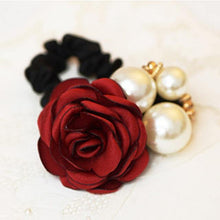 Load image into Gallery viewer, Fashion Women Rose Elastic Hair Bands Big Flower Rhinestones Imitation Pearls Flower Hair Rope Charms Rubber Hair Accessories - My Active Store 